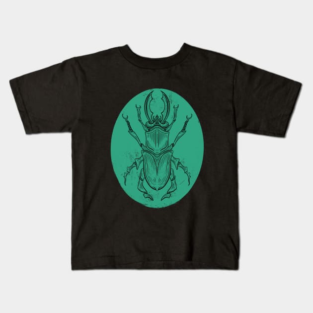 Green Beetle, vintage scientific drawing Kids T-Shirt by Yety